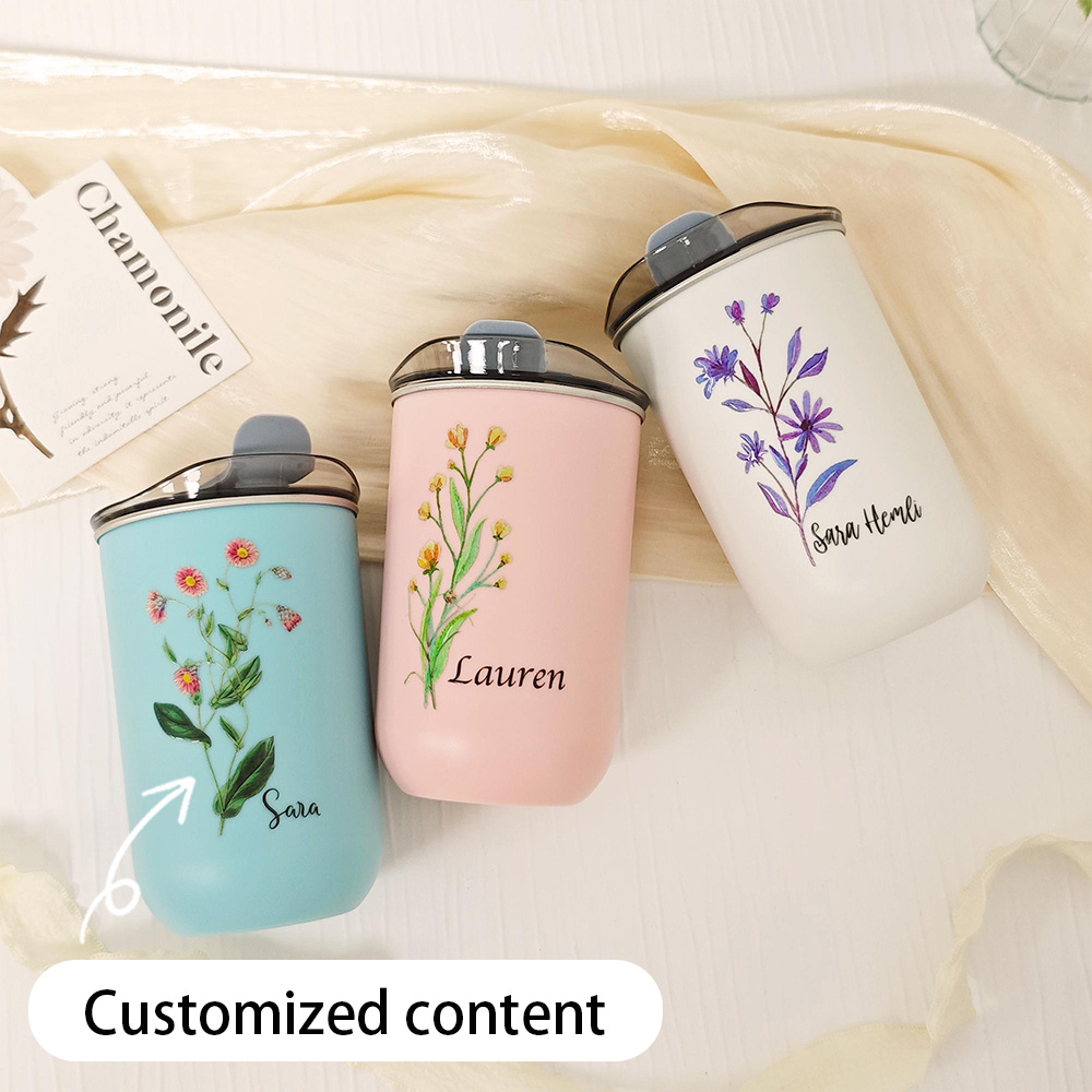 Coffee Equipment With Name - Tumbler Stainless Steel Motif Bunga Kelahiran