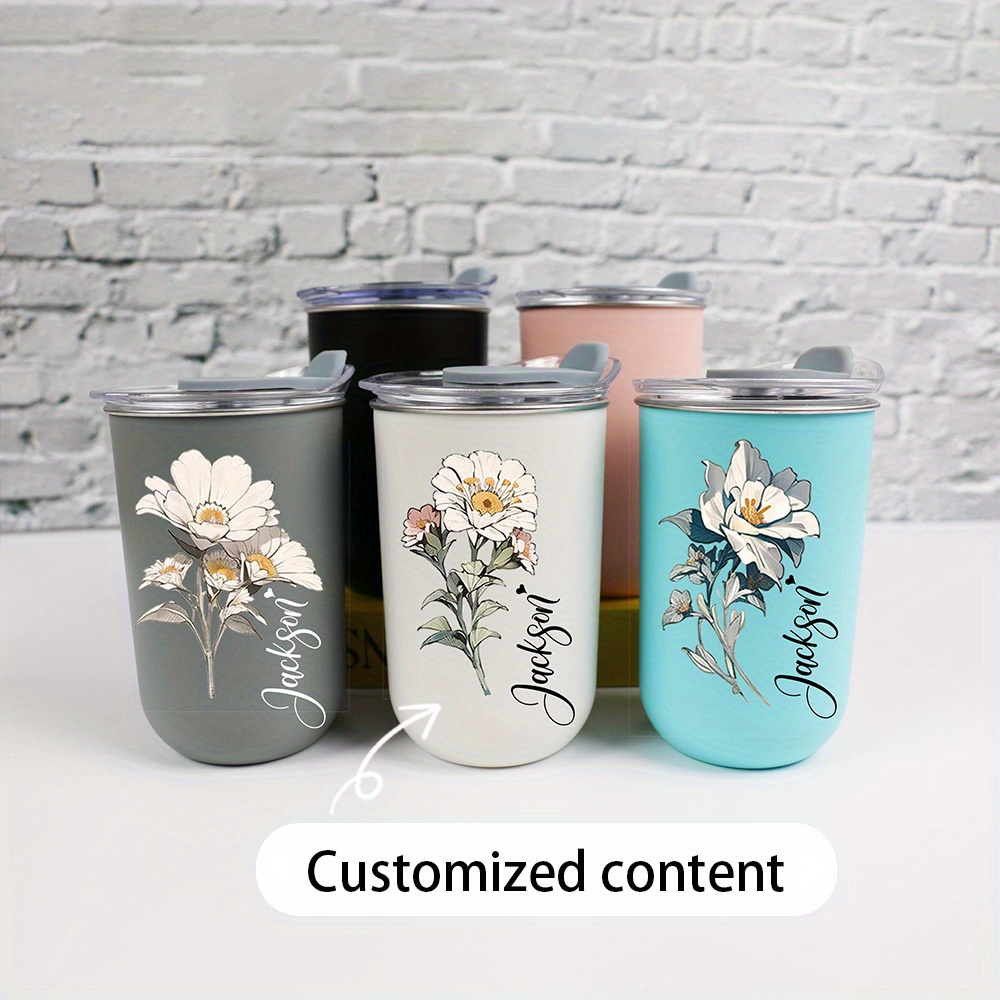 Coffee Equipment With Name - Tumbler Stainless Steel Vintage Motif Bunga