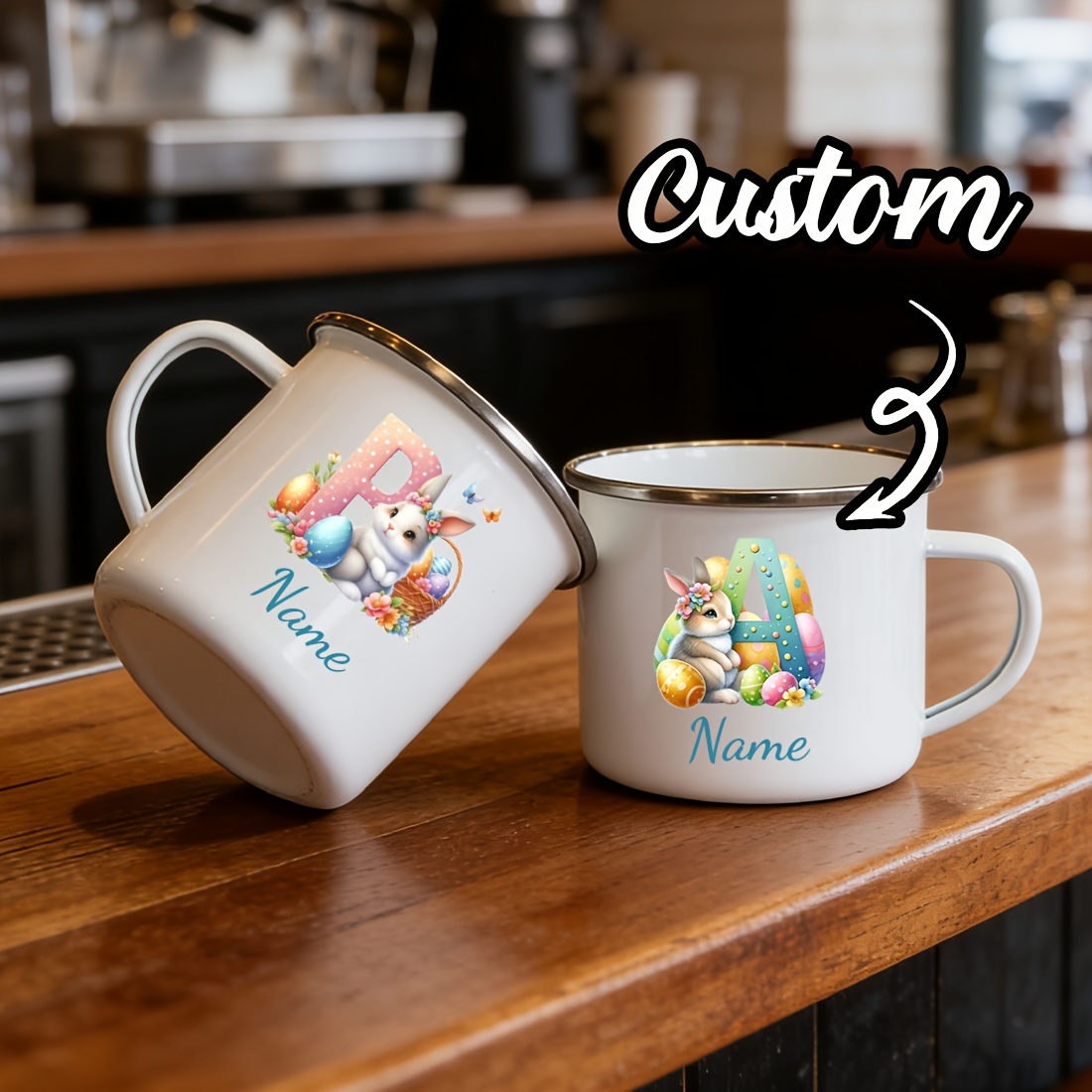 Coffee Equipment With Name - Mug Pribadi Bermotif Bunga dengan Inisial